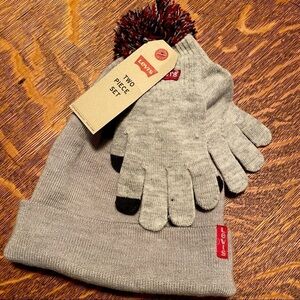 Levi’s Yourh Boys Gray Hat Beanie Gloves New